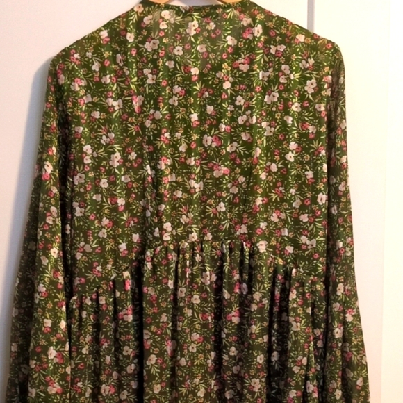 Zara Green Floral Long-Sleeve Dress - Picture 6 of 6